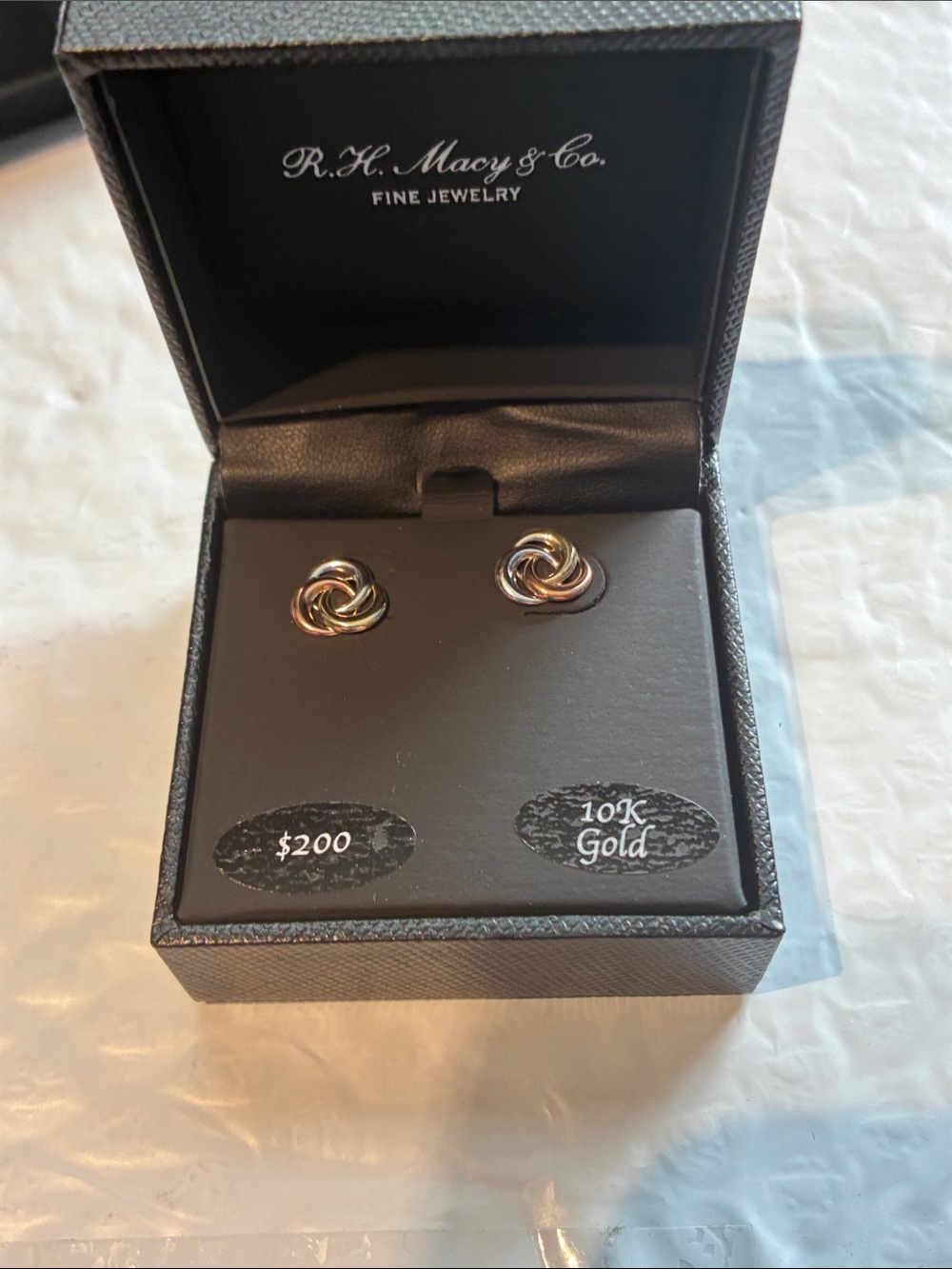 10K Tri-color Knot Earrings. .44 Grams